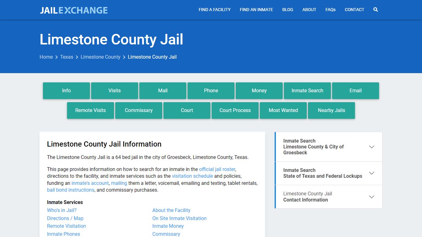 Limestone County Jail, TX Inmate Search, Information